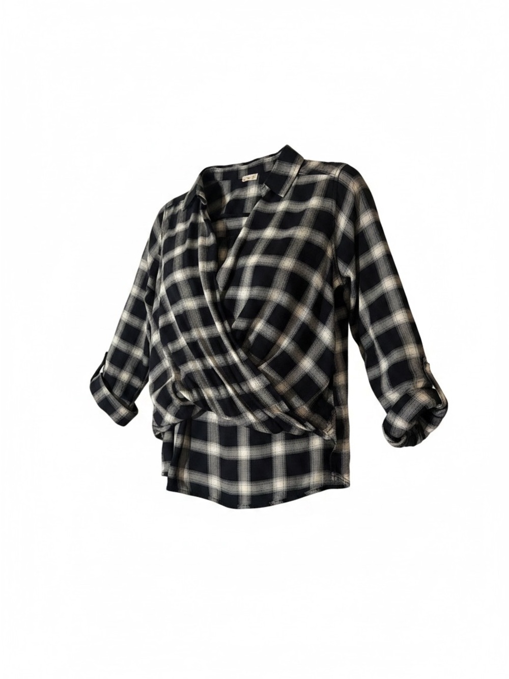 Hollister Black & White Plaid Wrap Blouse